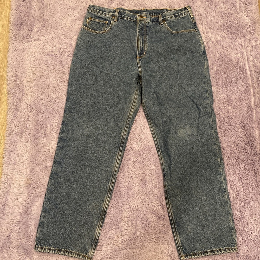 Carhartt B155 DST Fleece Lined Relaxed Fit Jeans Mens 40x30 Dark Stonewash Denim